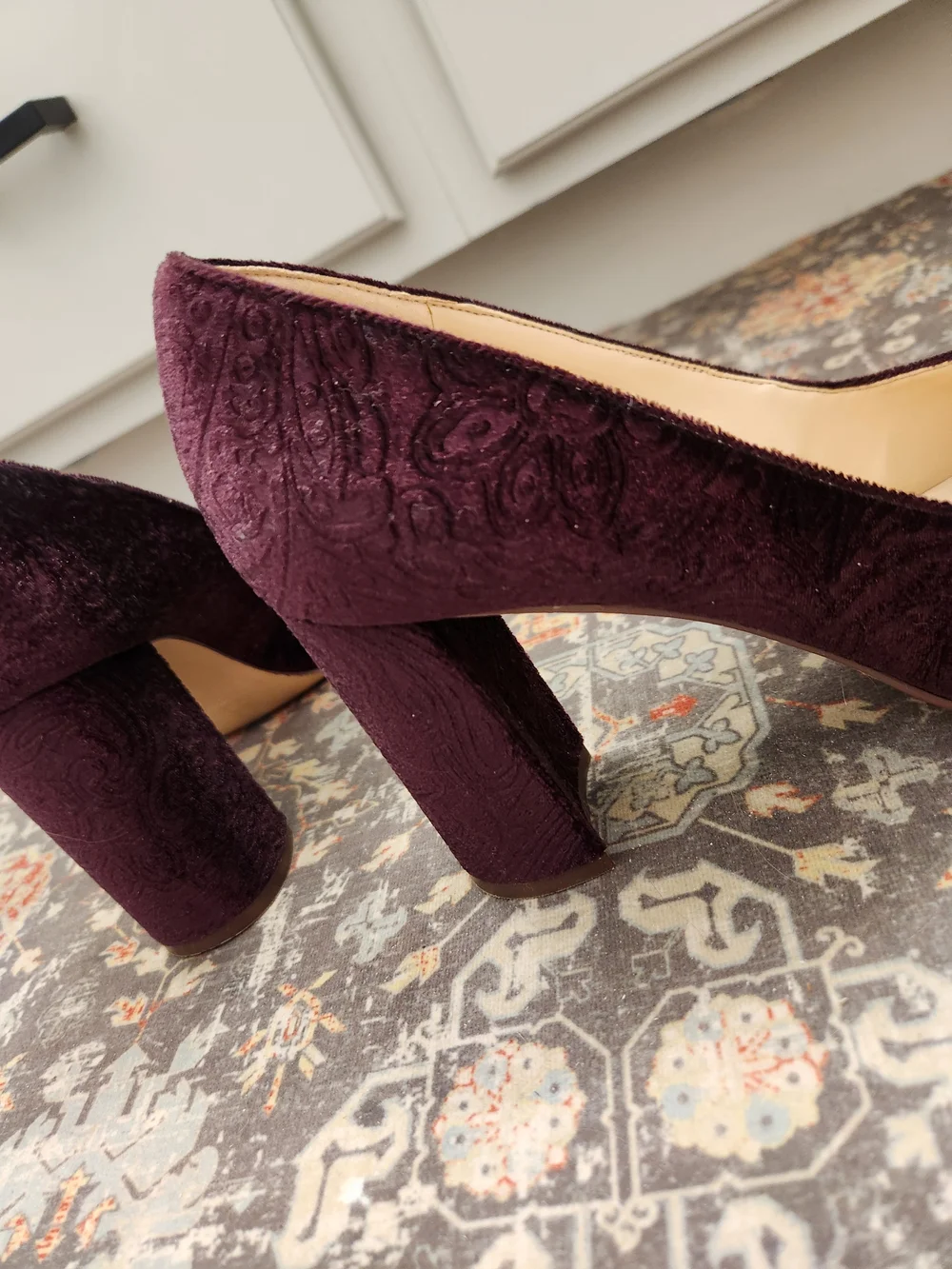 Anne Klein Velvet Block Heel Pumps in Plum